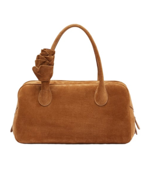Magda Butrym Brigitte Small Floral-appliqué Suede Tote Bag In Brown
