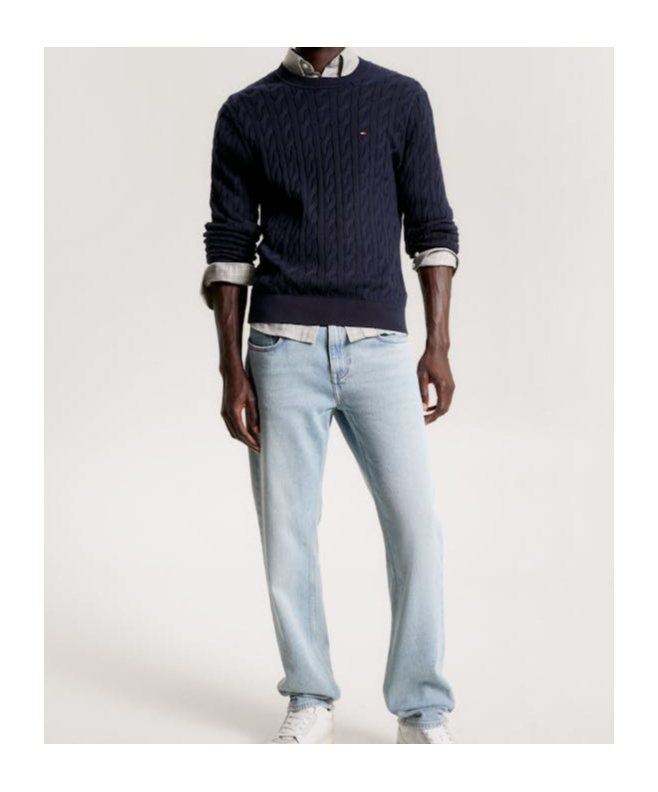 Tommy Hilfiger Cable-knit Crew-neck Sweater In Black