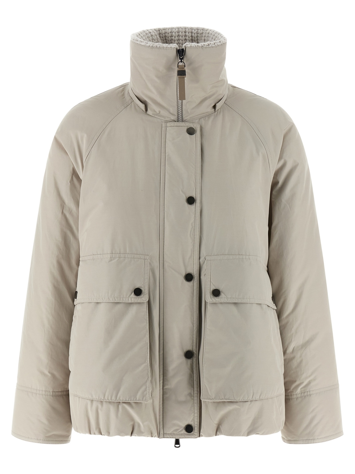 Brunello Cucinelli Cashmere Neck Down Jacket Puffer Jackets Beige In Gray