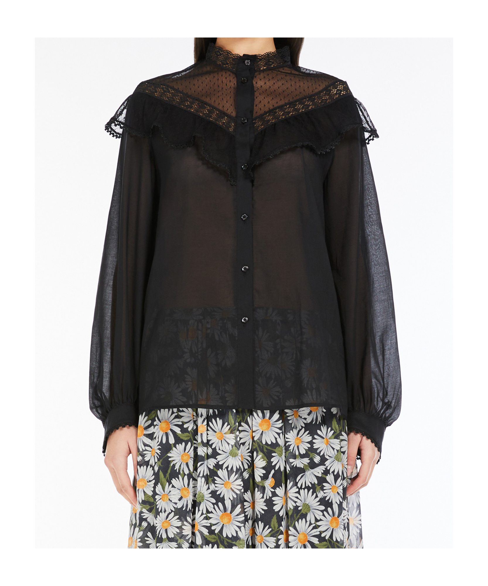 Weekend Max Mara Astice Lace-collar Shirt In Black