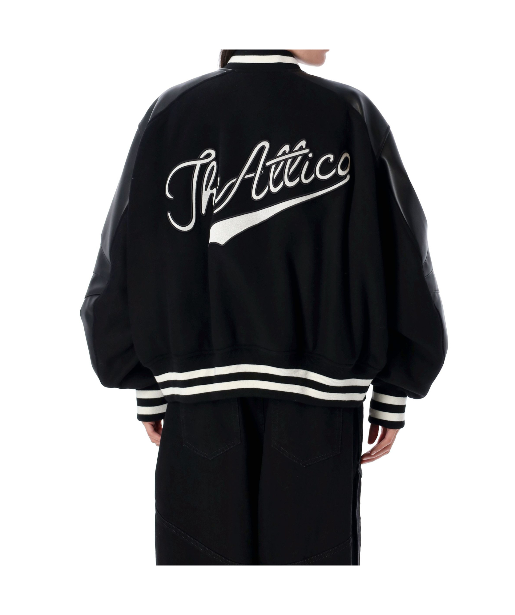 Attico Bomber Jacket With Ribbed Cuffs And Hem In Black