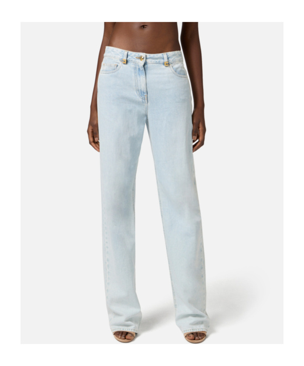 Shop Elisabetta Franchi Logo-detailed Wide Jeans In Gray