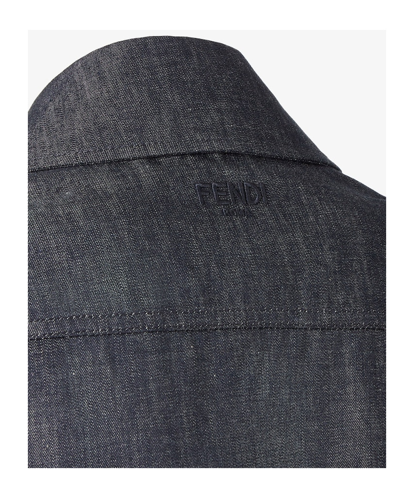 Fendi Light Blue Chambray Bomber Jacket In Black