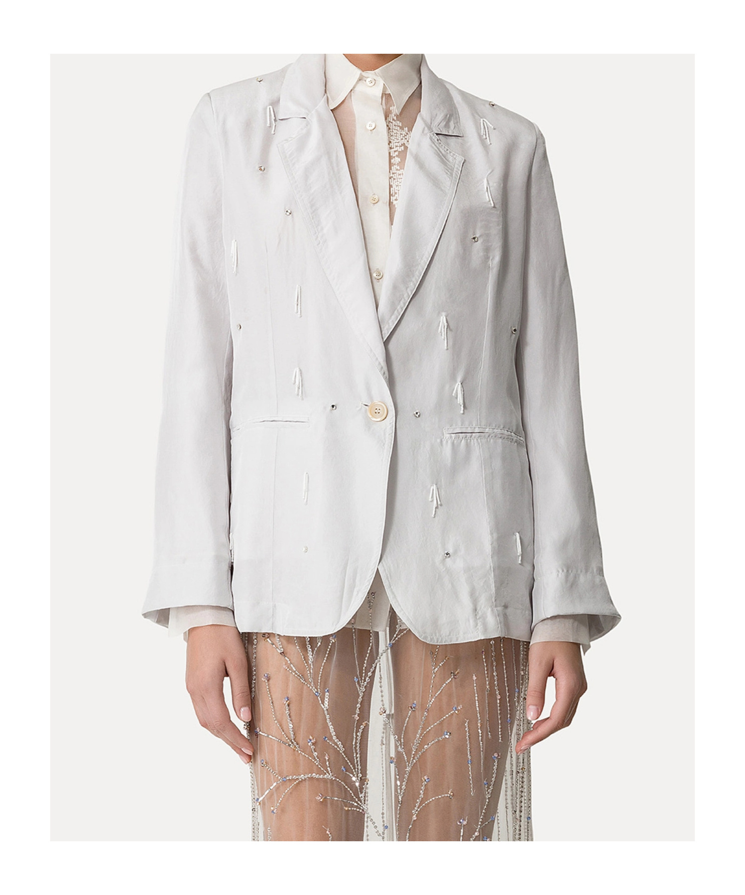 Forte Forte Jacket In Habotai Silk With Beadwork In Gray