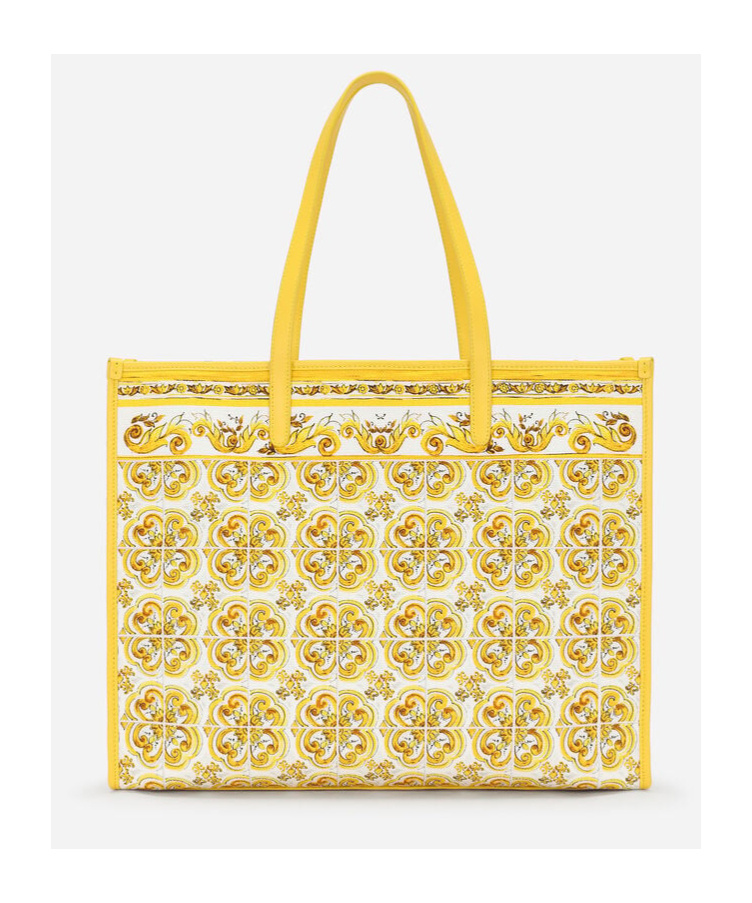 Shop Dolce & Gabbana Large Majolica-print Canvas Tote Bag In Yellow