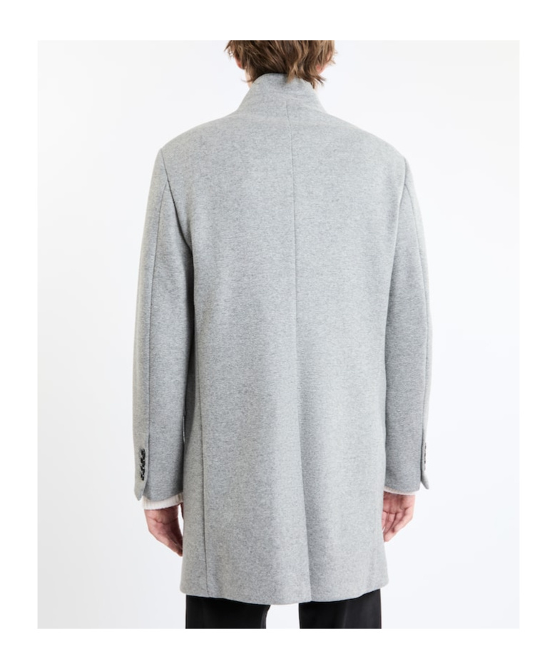 Fay Light Grey Yarn-dyed Wool Blend Fabric Coat In White