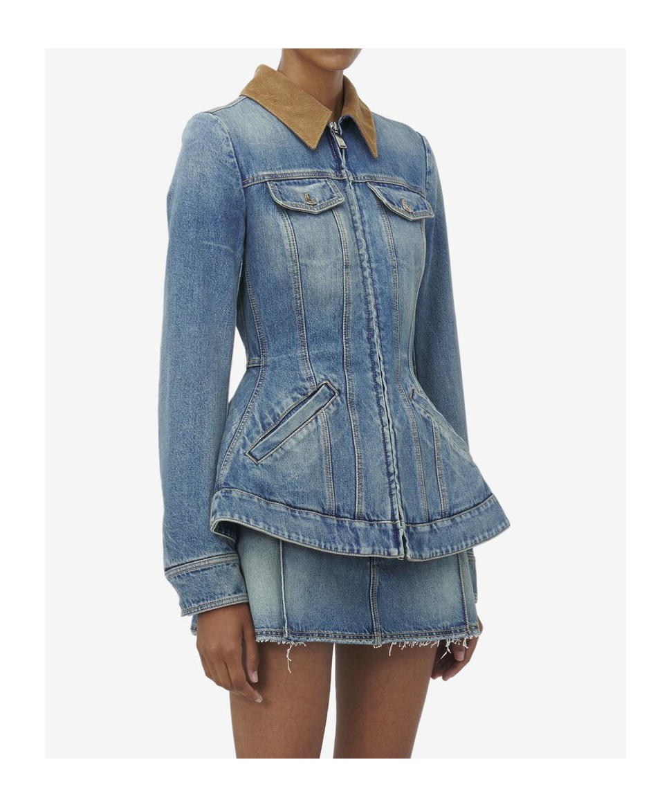 ALEXANDER MCQUEEN PEPLUM DENIM JACKET 