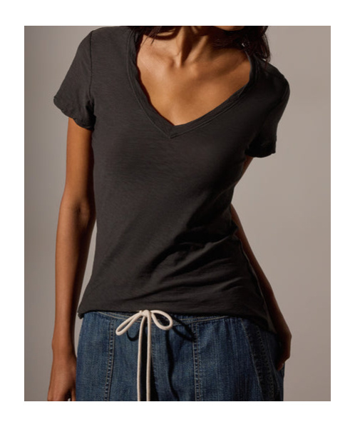 James Perse Fitted Short-sleeve Top With Deep V-neckline In Black
