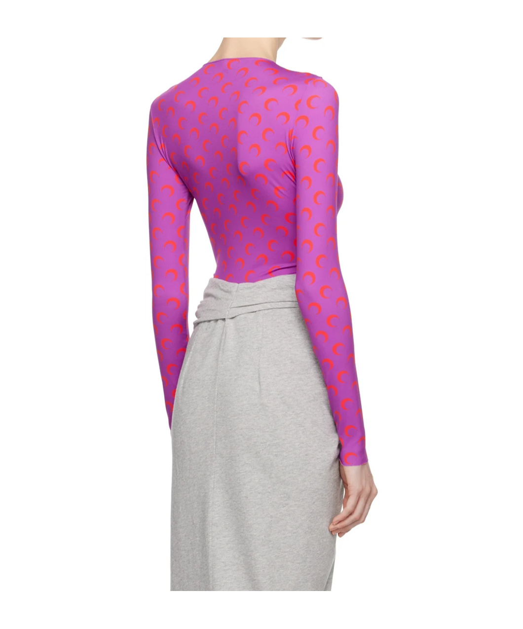 Marine Serre Purple Moon Printed Second Skin Long Sleeve T-shirt In Gray