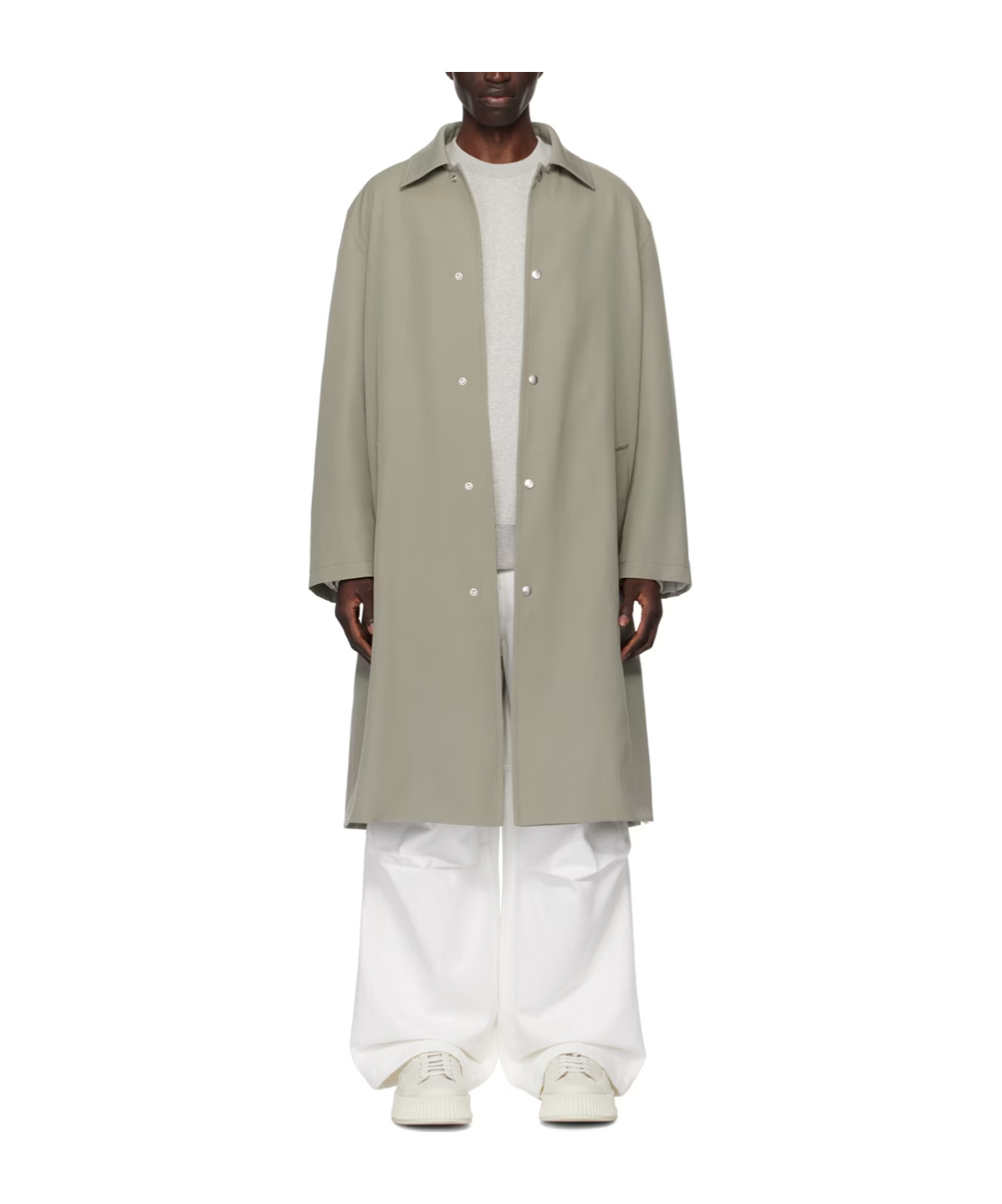 Jil Sander Green Press-stud Coat In Gray
