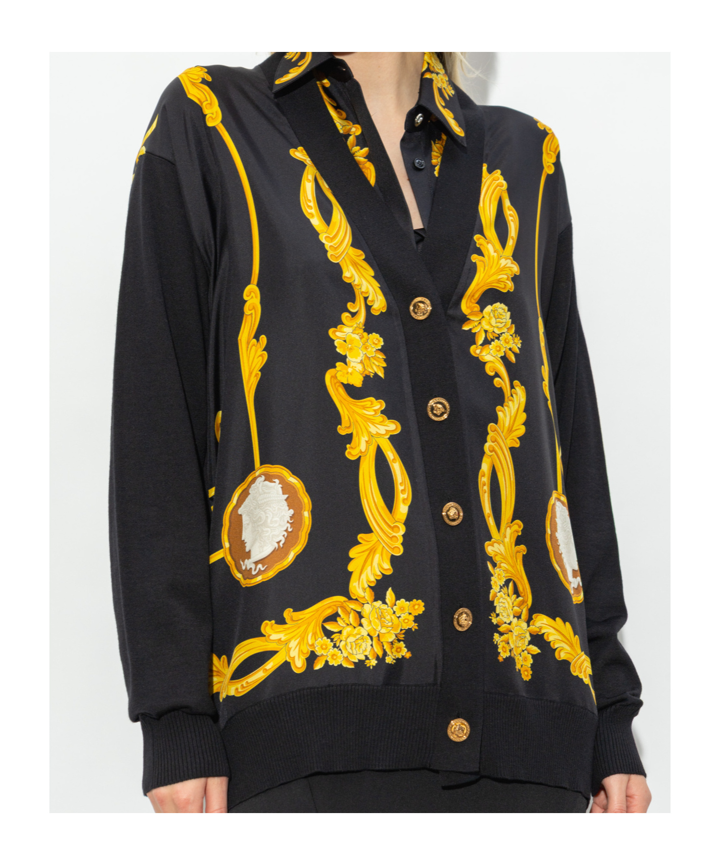 Versace Long Sleeve Cardigan In Black