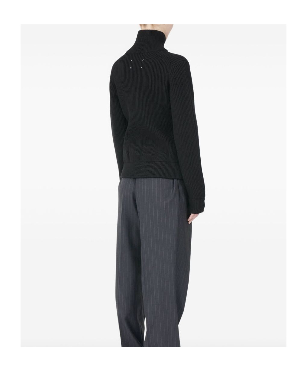 Maison Margiela Full-zip Wool Ribbed Cardigan Clothing In Black