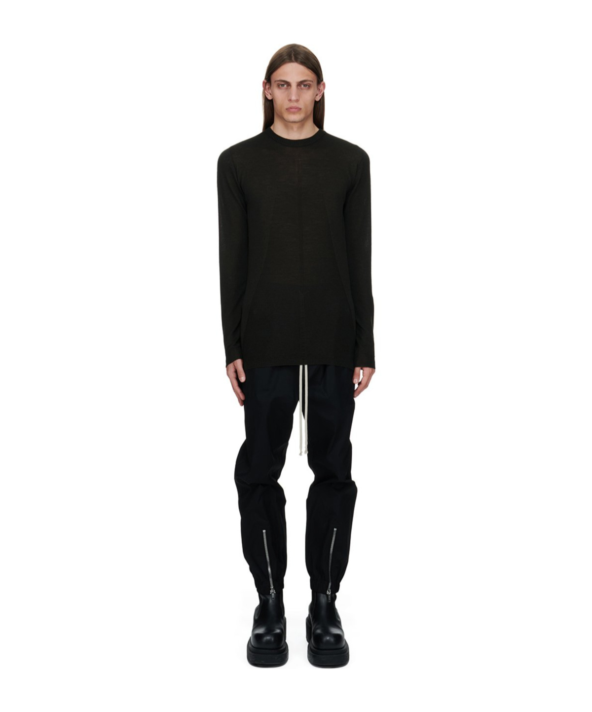 Rick Owens Black Drop-crotched Track Pants With Drawstring In Stretch Cotton Man In Black