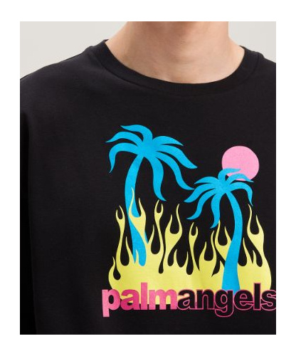Palm Angels Burning Oasis Slim Fit Graphic T-shirt In Black