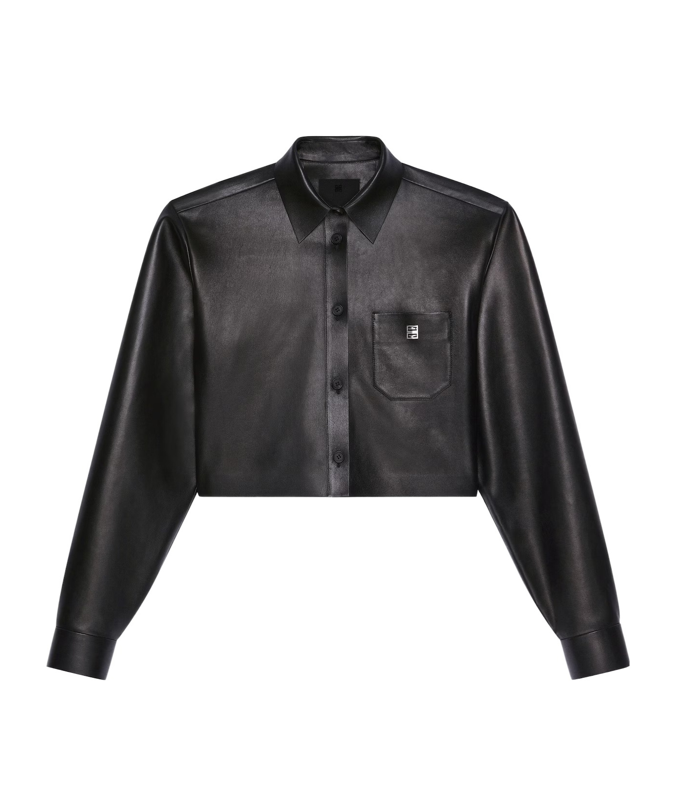 Givenchy Cropped Shirt In Leather With 4g Detail In Black