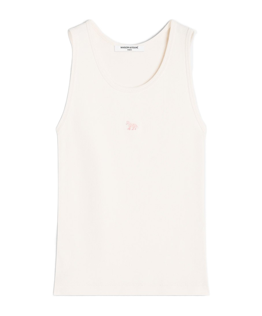 Maison Kitsuné Baby Fox-embroidered Ribbed Tank Top In White