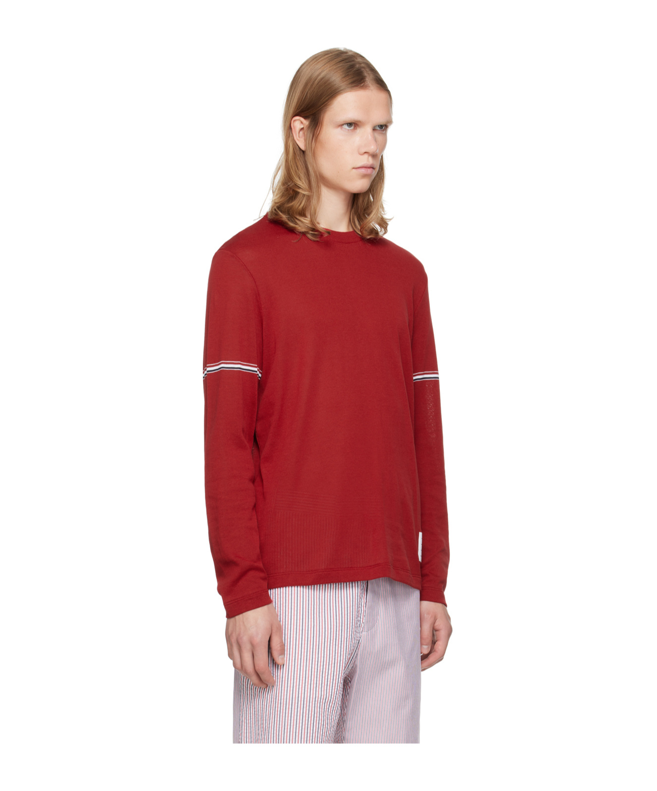 Thom Browne Striped Long-sleeved T-shirt In Red