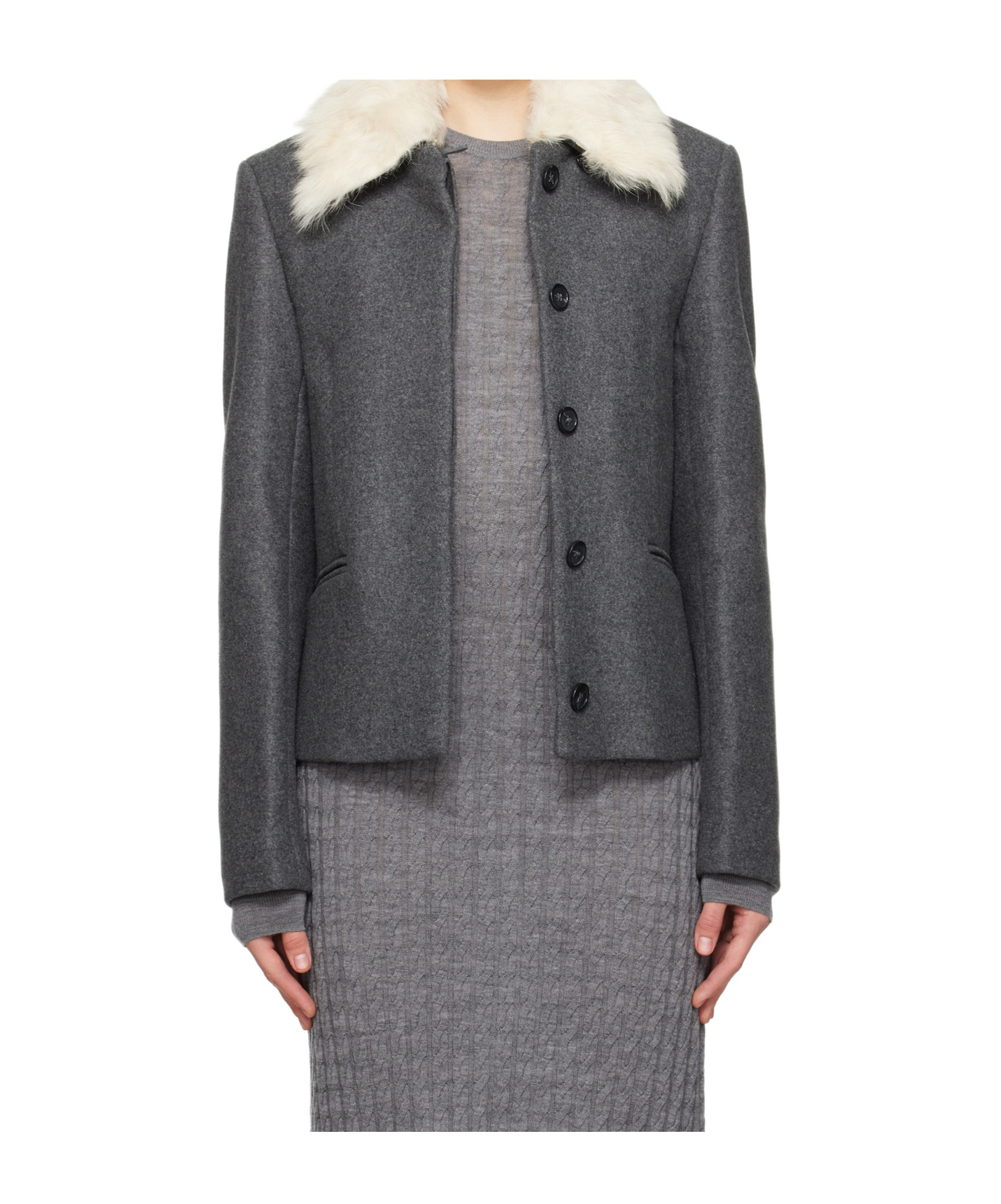 Totême Gray Shearling Collar Jacket In Gray