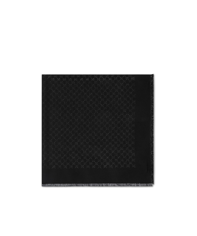 Gucci Gg Jacquard Silk Wool Shawl In Black