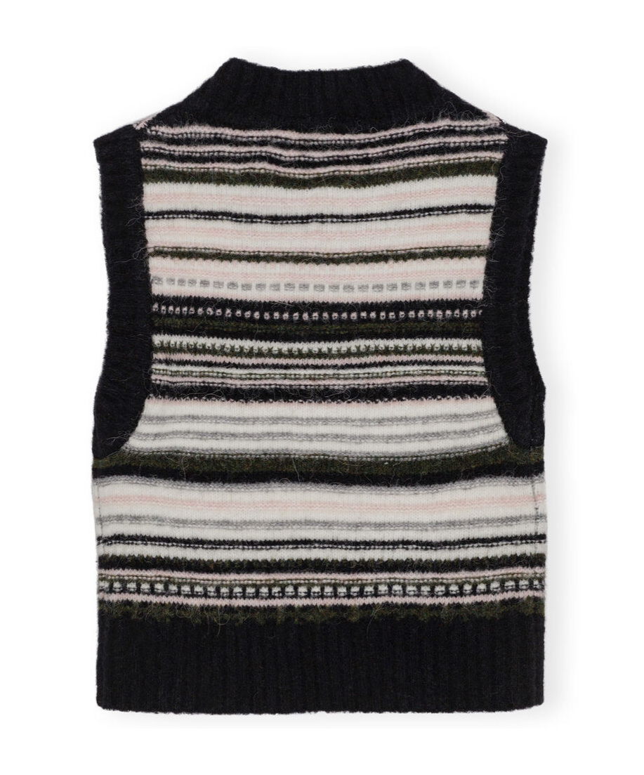 Shop Ganni Striped Knit Vest In Black