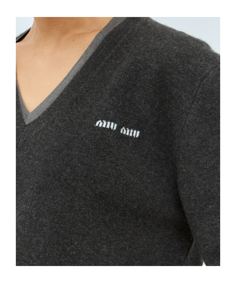 Miu Miu Women Logo Emboidery Sweater In Black