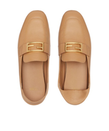 Fendi Baguette Leather Loafers In Nude