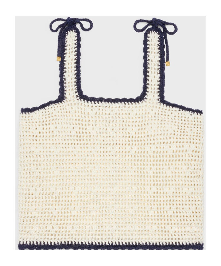 Celine Triomphe Crop Top In Crochetted Cotton In Off White