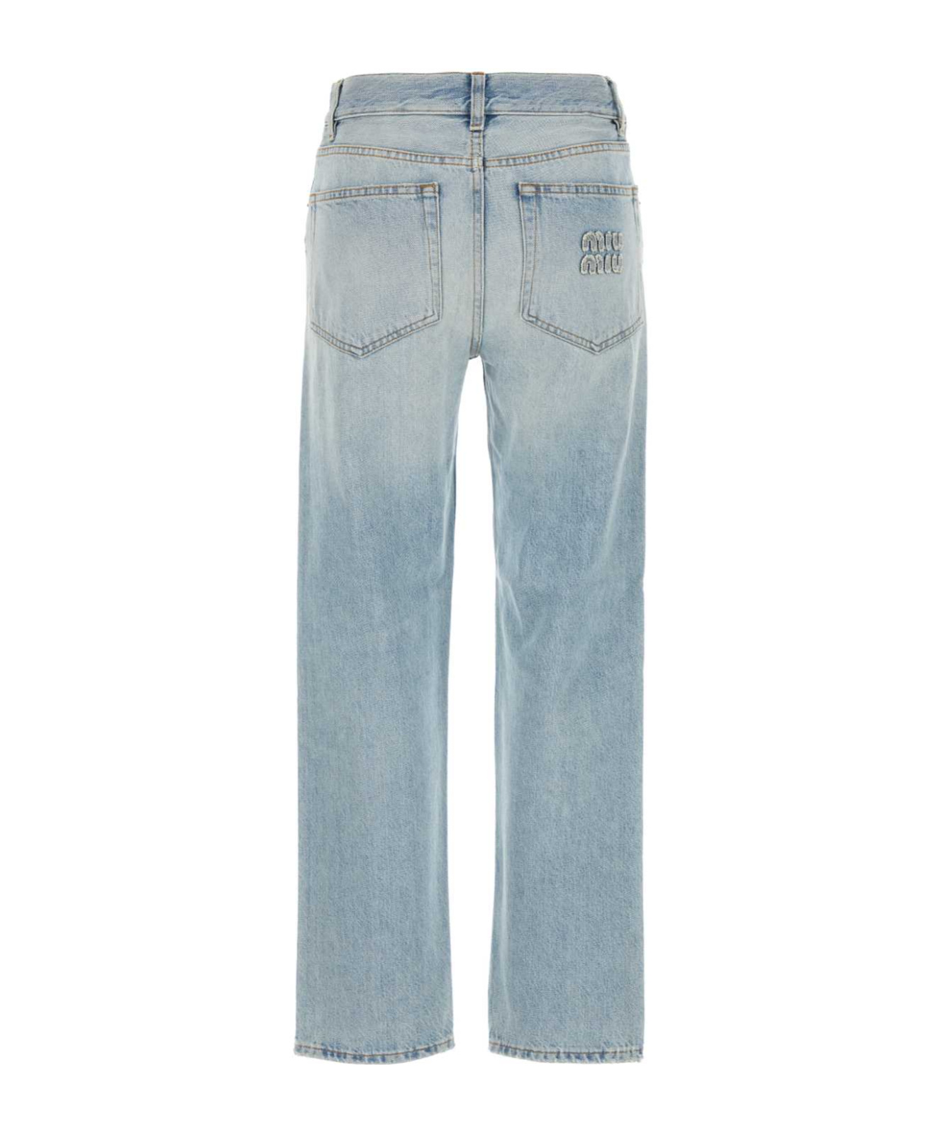 Miu Miu Logo Detail Jeans In Gray