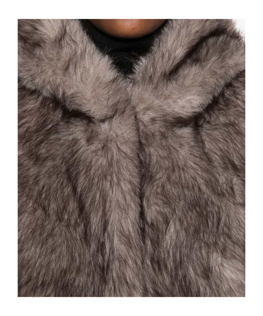 Betta Corradi Hooded Sleeveless Coat In Plush Faux Fur In Brown