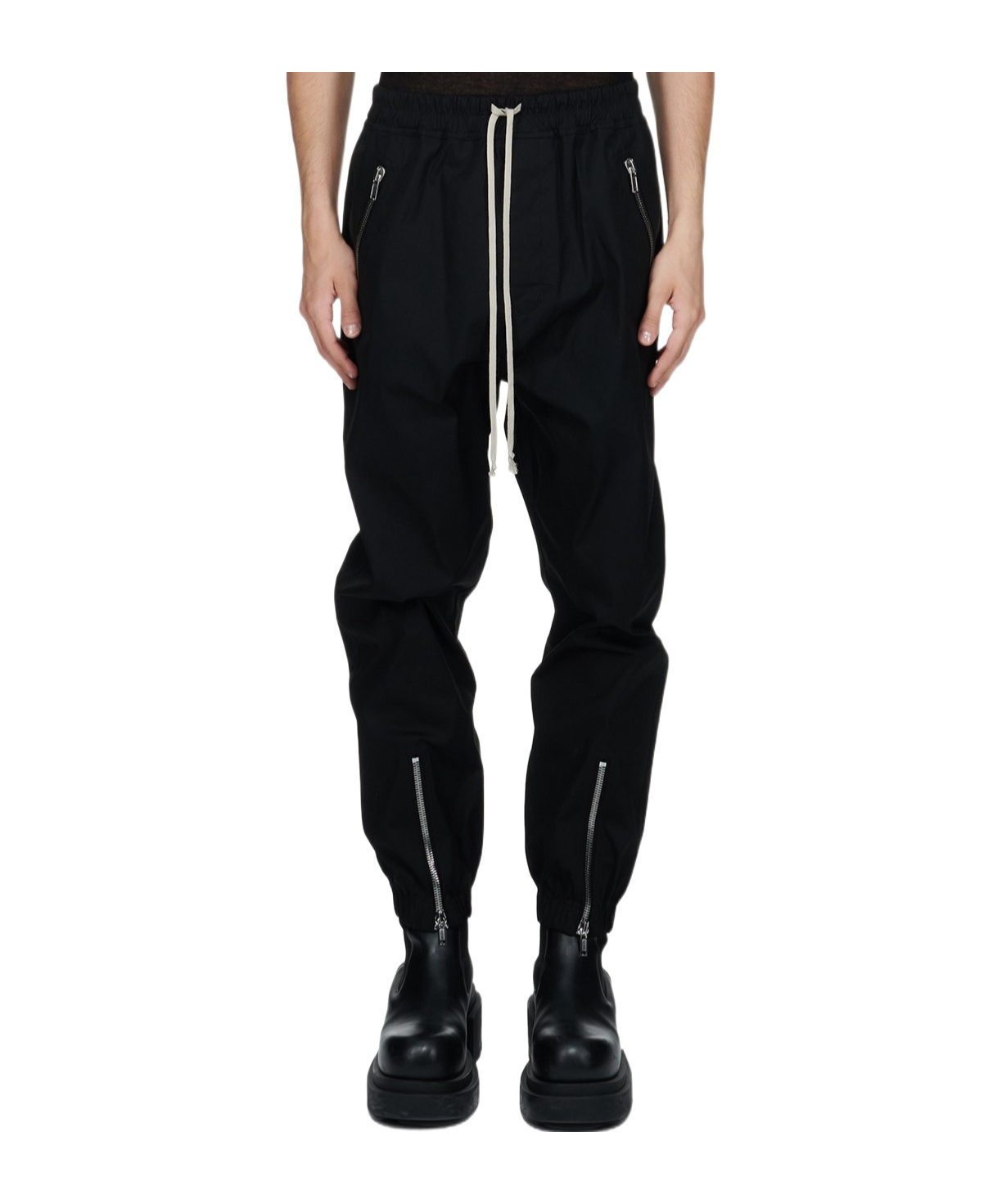 Rick Owens Black Drop-crotched Track Pants With Drawstring In Stretch Cotton Man In Black