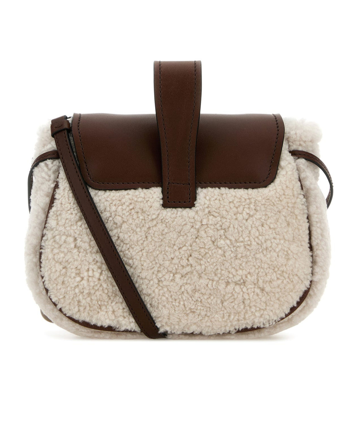 Prada Shearling Crossbody Bag With Tassel And Top Handle In Beige/tan