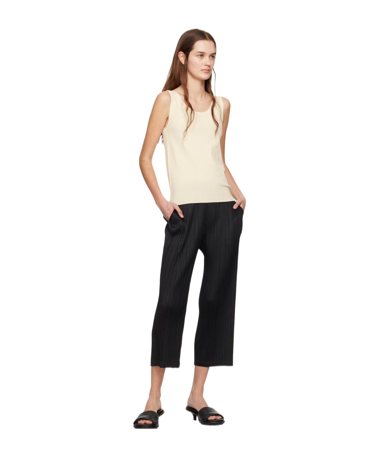Issey Miyake Low Round Neck Design Vest In White