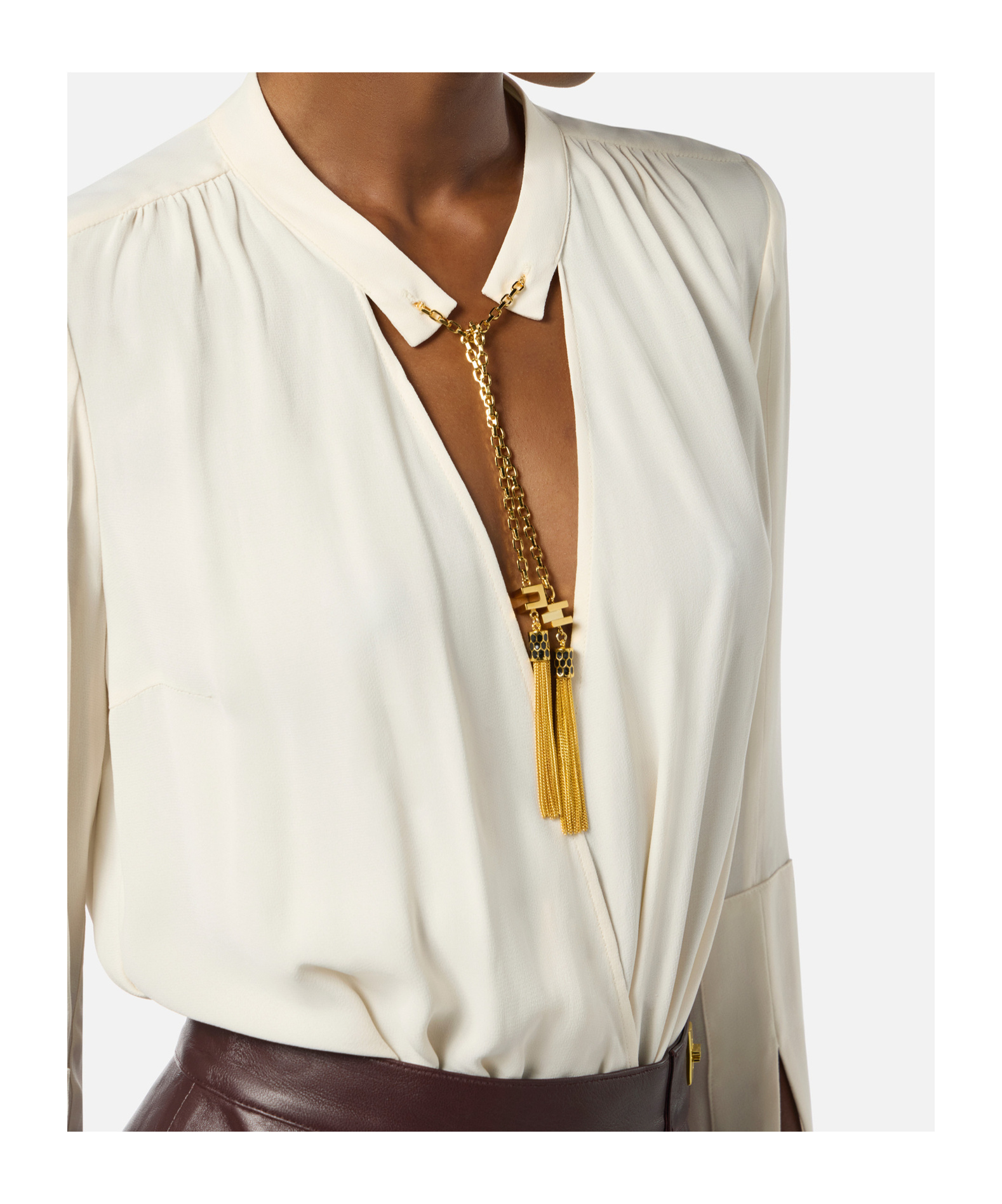 Elisabetta Franchi Bodysuit In Georgette Fabric With Jewel Details In White