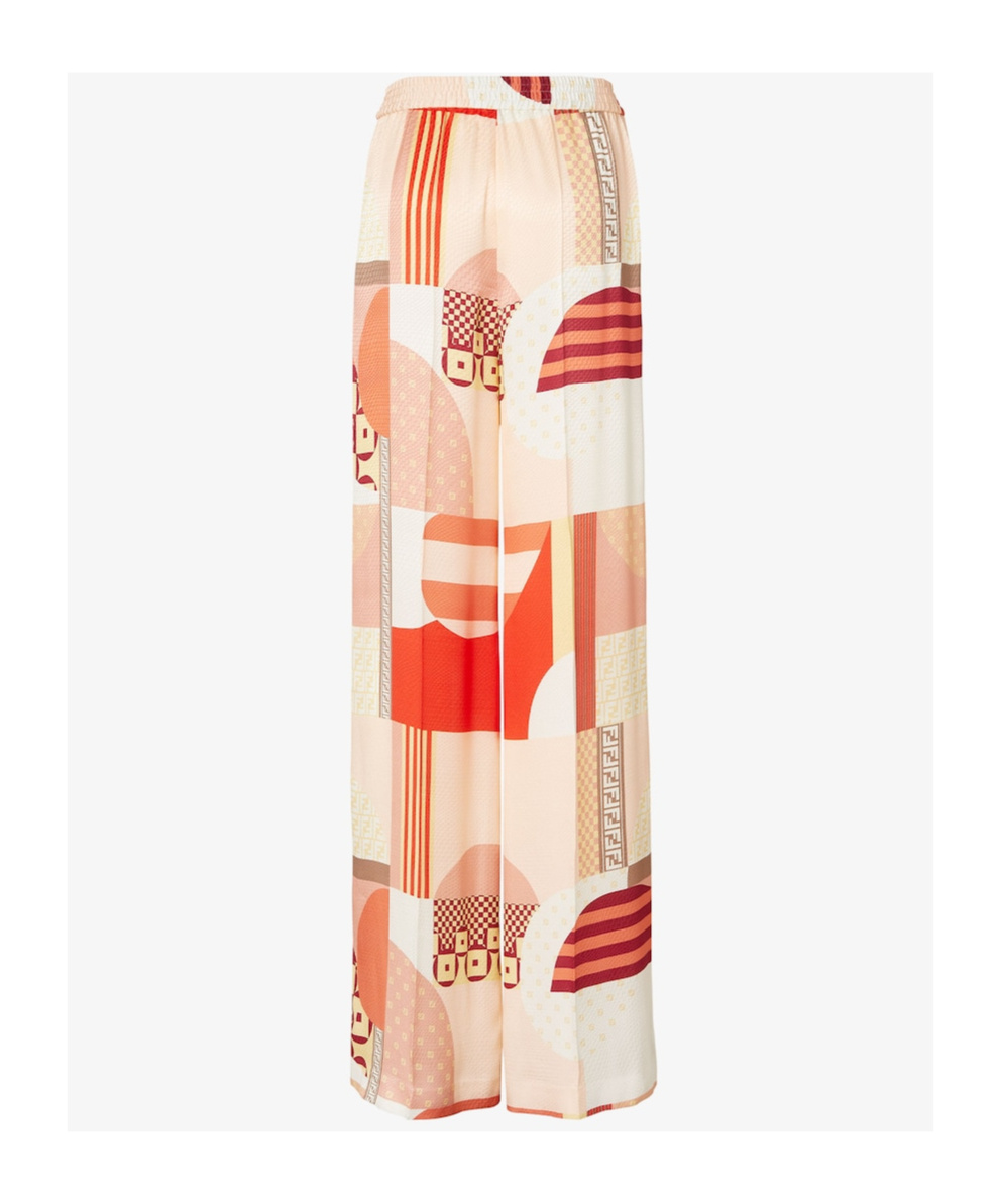 Fendi Patchwork Print Silk Trousers Multicolor In Multi