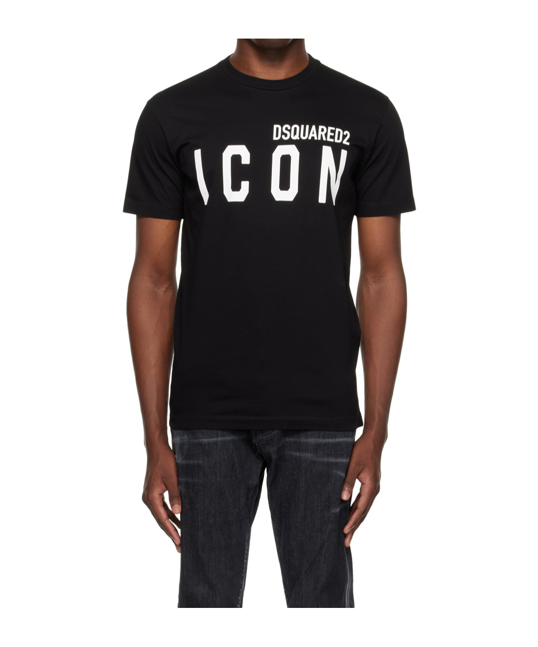 Dsquared2 Black Crewneck T-shirt With Maxi Logo Print On The Front In Cotton Man In Black