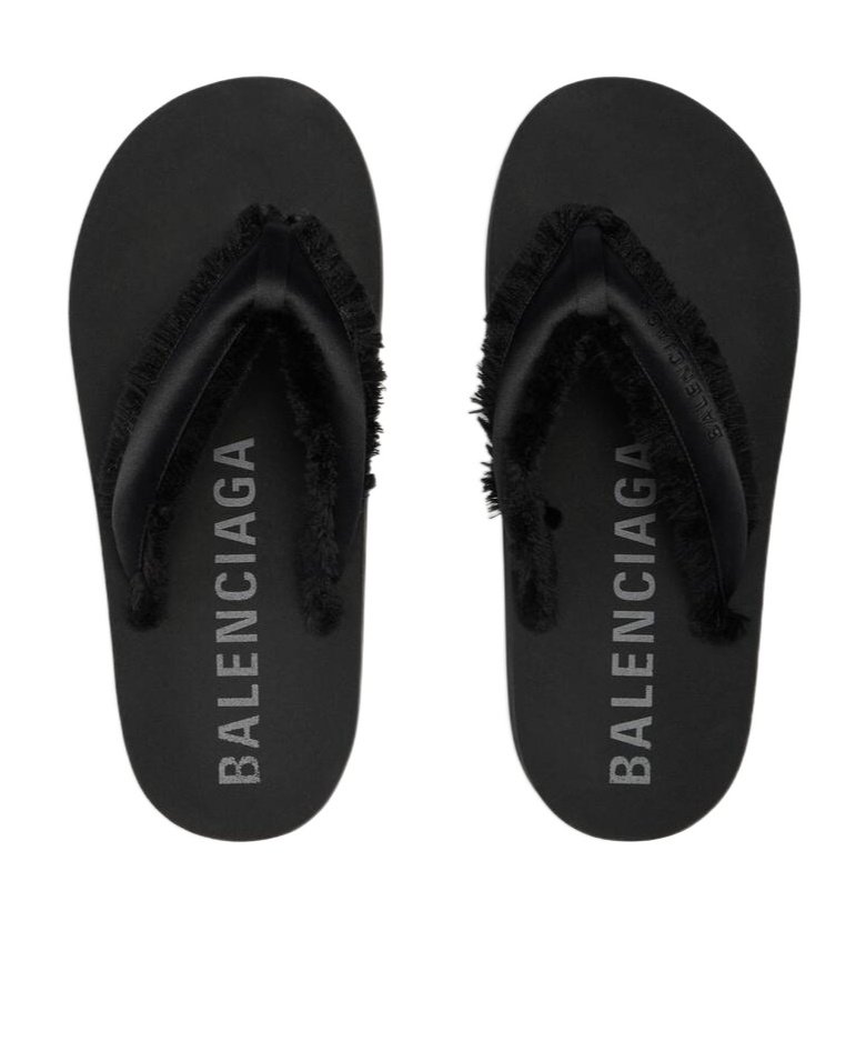 Balenciaga Fringed Strap Logo Embroidered Sandals For Women In Black