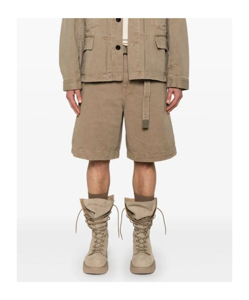 Sacai Belted Denim Bermuda Shorts In Neutral