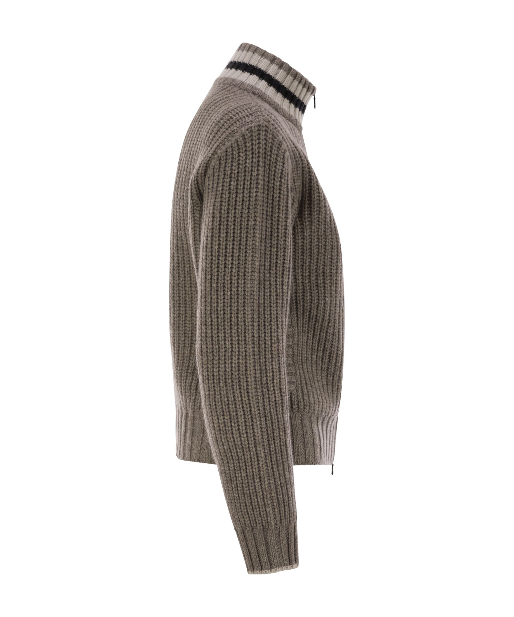 Brunello Cucinelli Cashmere Feather Yarn English Rib Knit Cardigan With Shiny Trims In Green