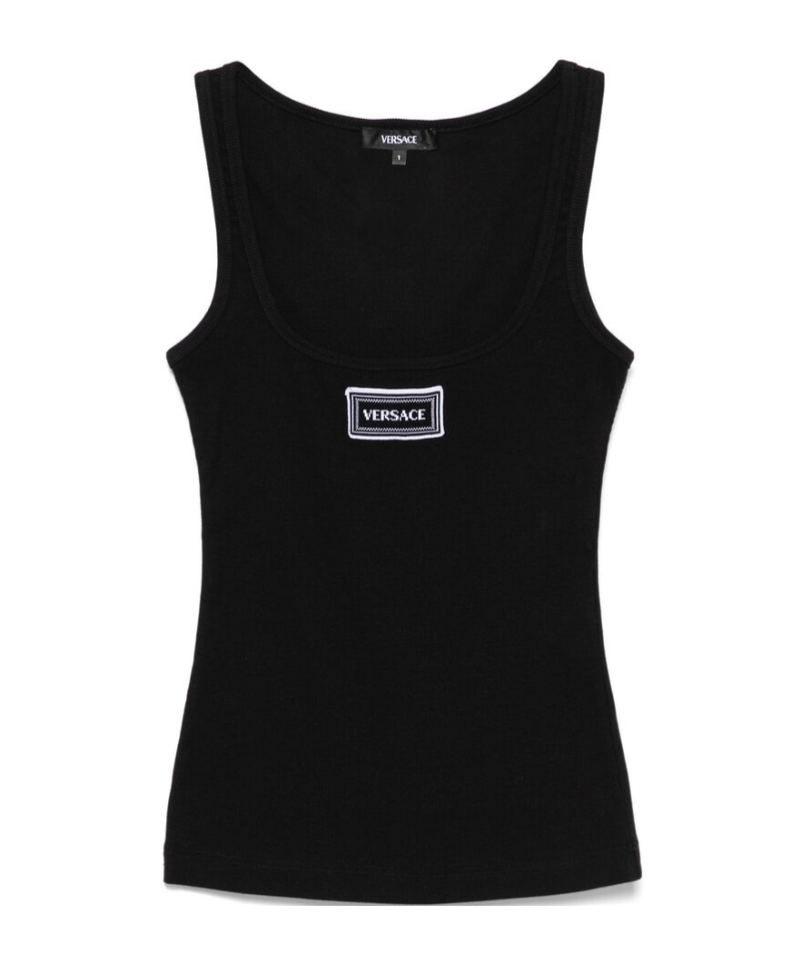 Versace Logo-embroidered Tank Top In Black