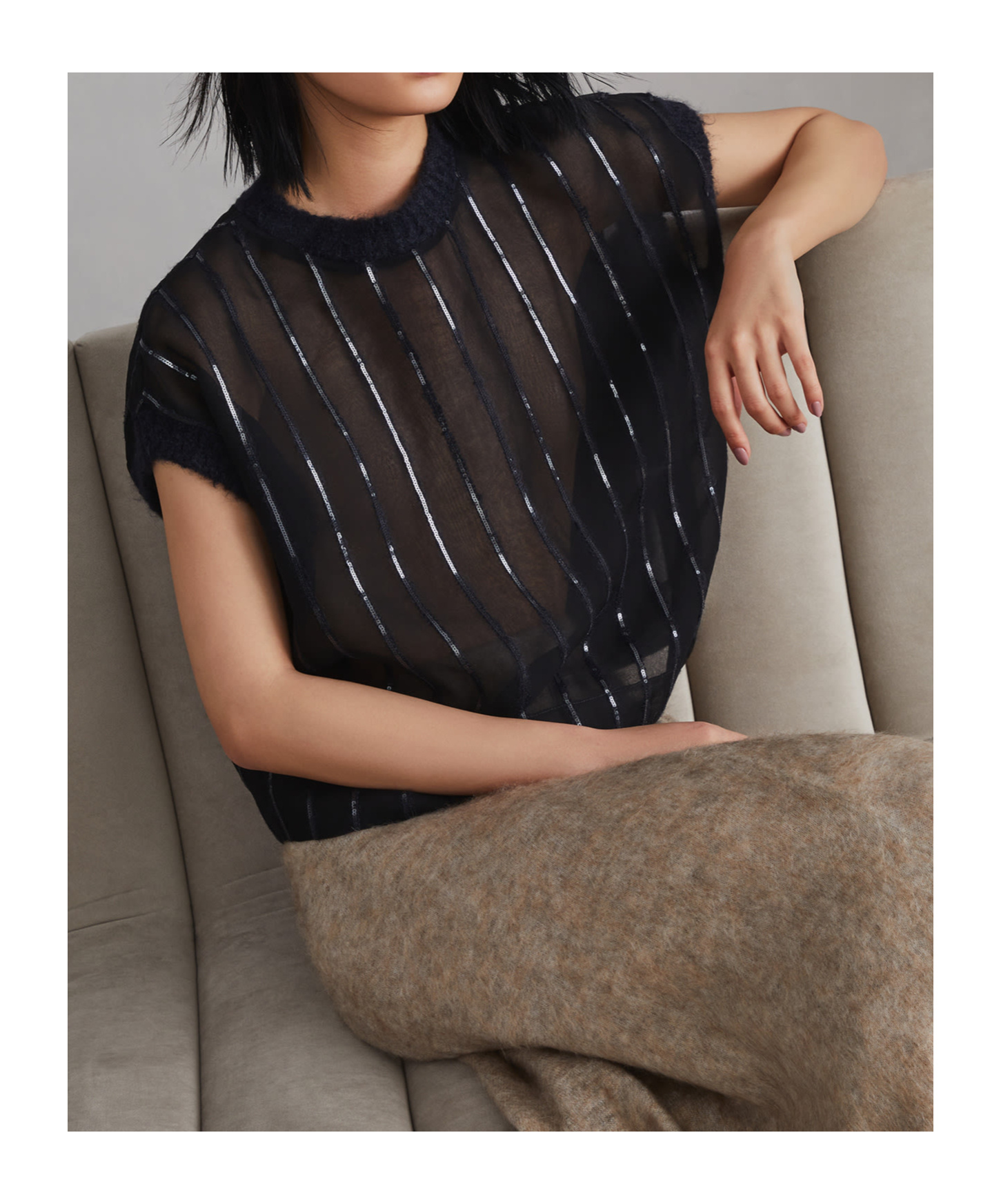 Brunello Cucinelli Sequin-embellished Silk-organza Top In Black