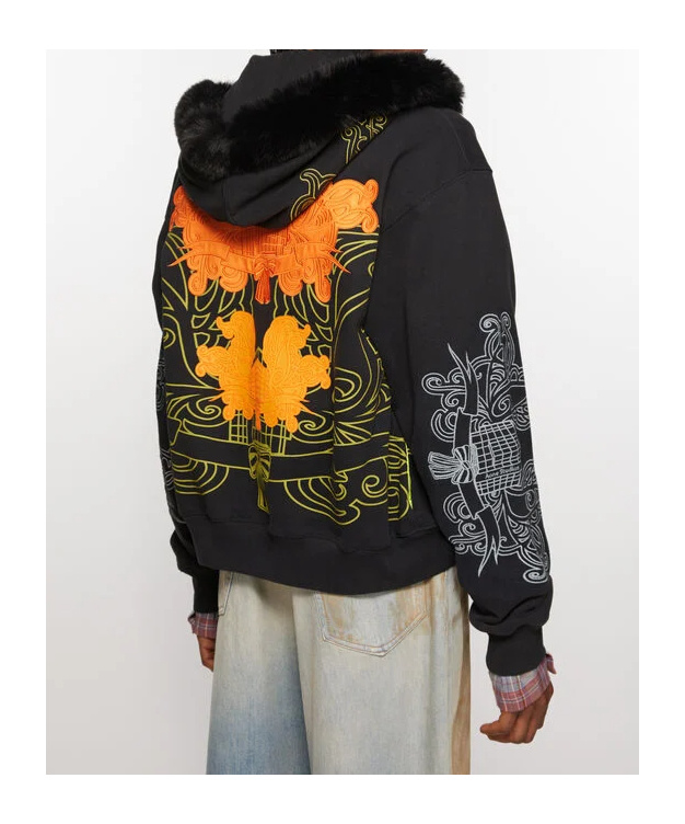 Acne Studios Graphic Printed Zip-up Hoodie In Black
