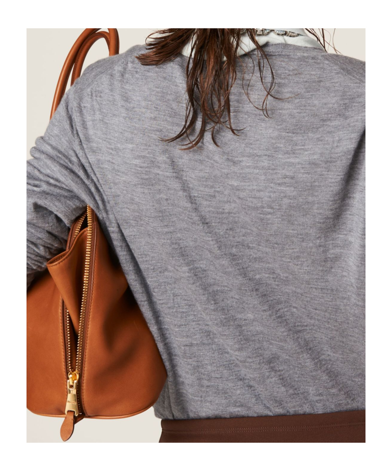 Miu Miu Logo-embroidered V-neck Jumper In Gray