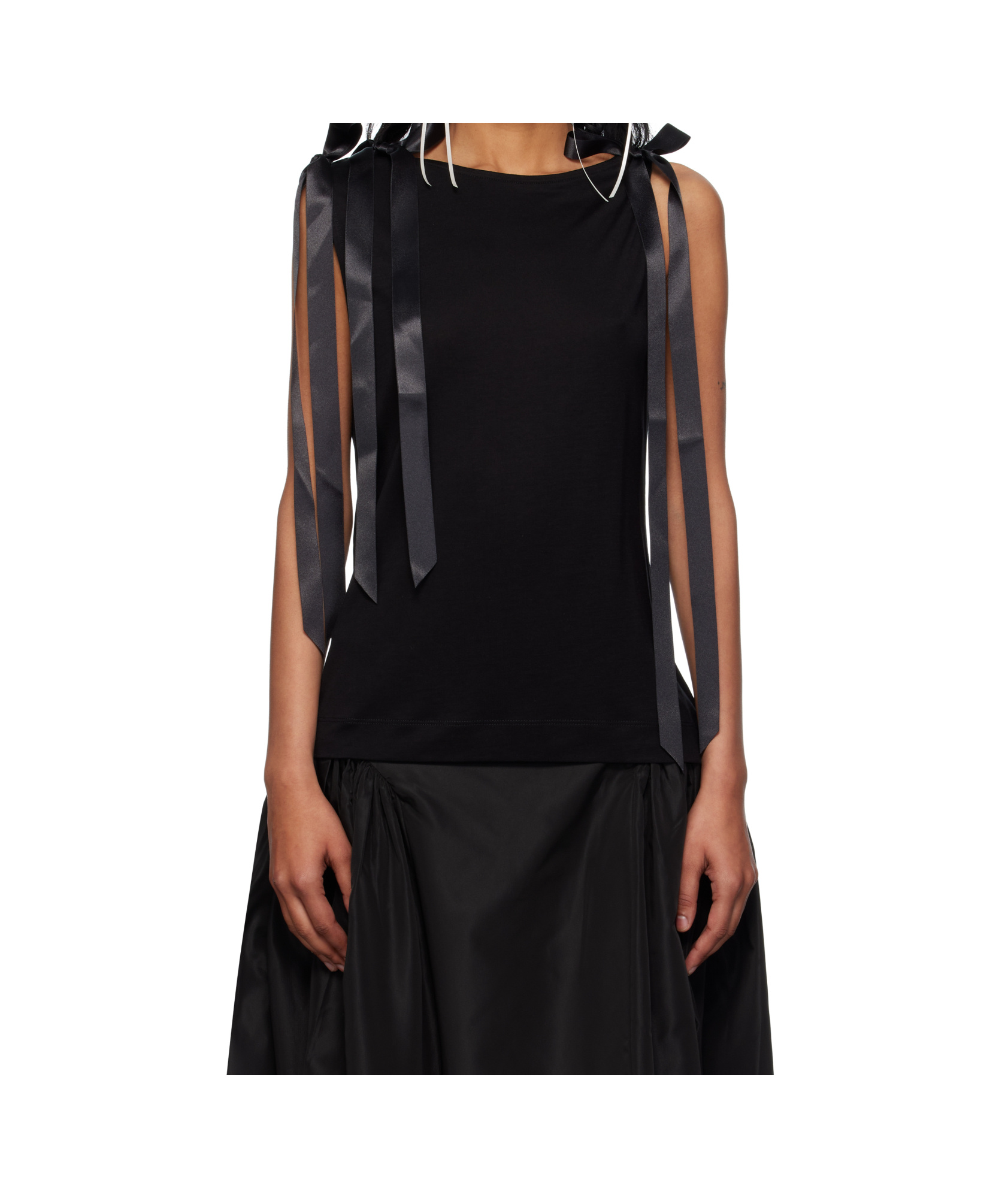 Simone Rocha Black Bow Ribbon Tail Tank Top In Black