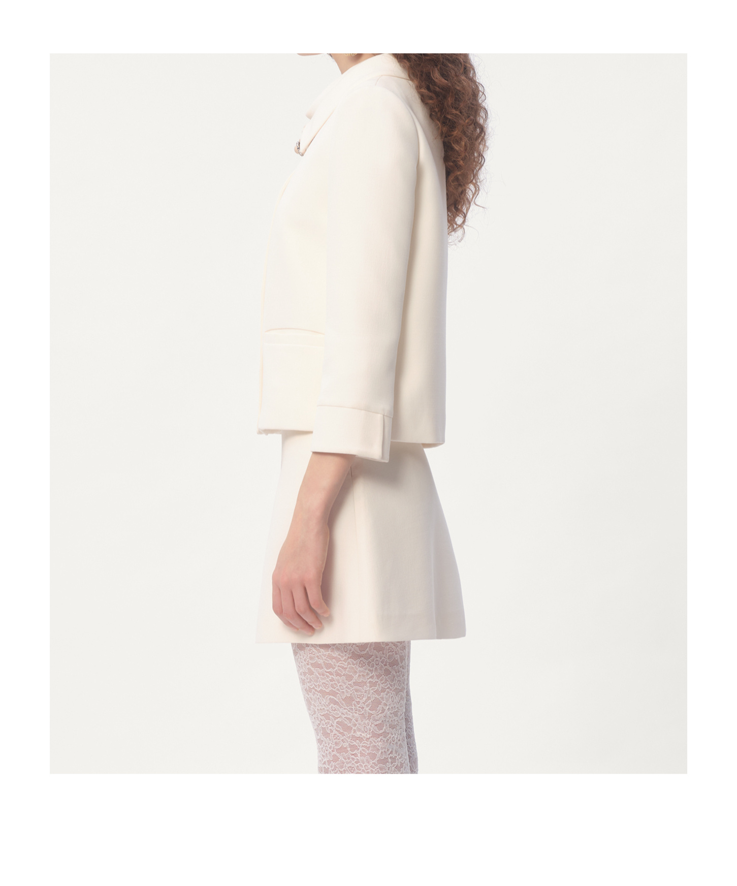 Valentino Garavani White Jacket With Spread Collar And Front Jewel Button In Wool And Silk Woman In White