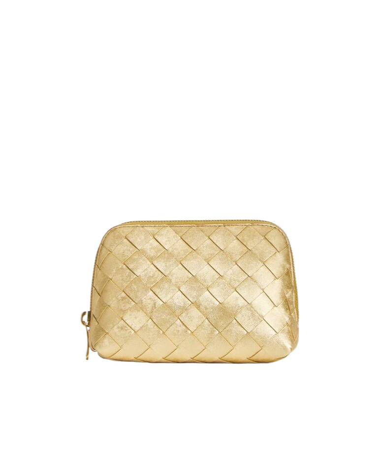 Bottega Veneta Intrecciato Small Beauty Pouch In Gold