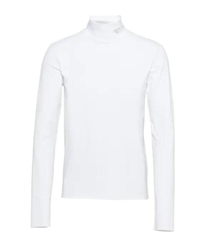 Prada Logo-plaque High-neck T-shirt In White