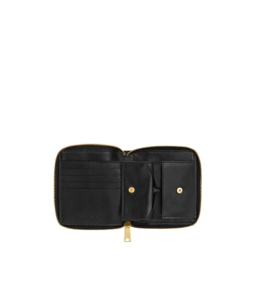 Bottega Veneta Small Cassette Compact Zip Around Wallet In Black