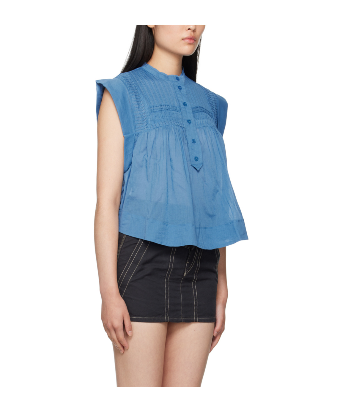Isabel Marant Étoile Leaza Pintucked Cotton-voile Blouse In Blue