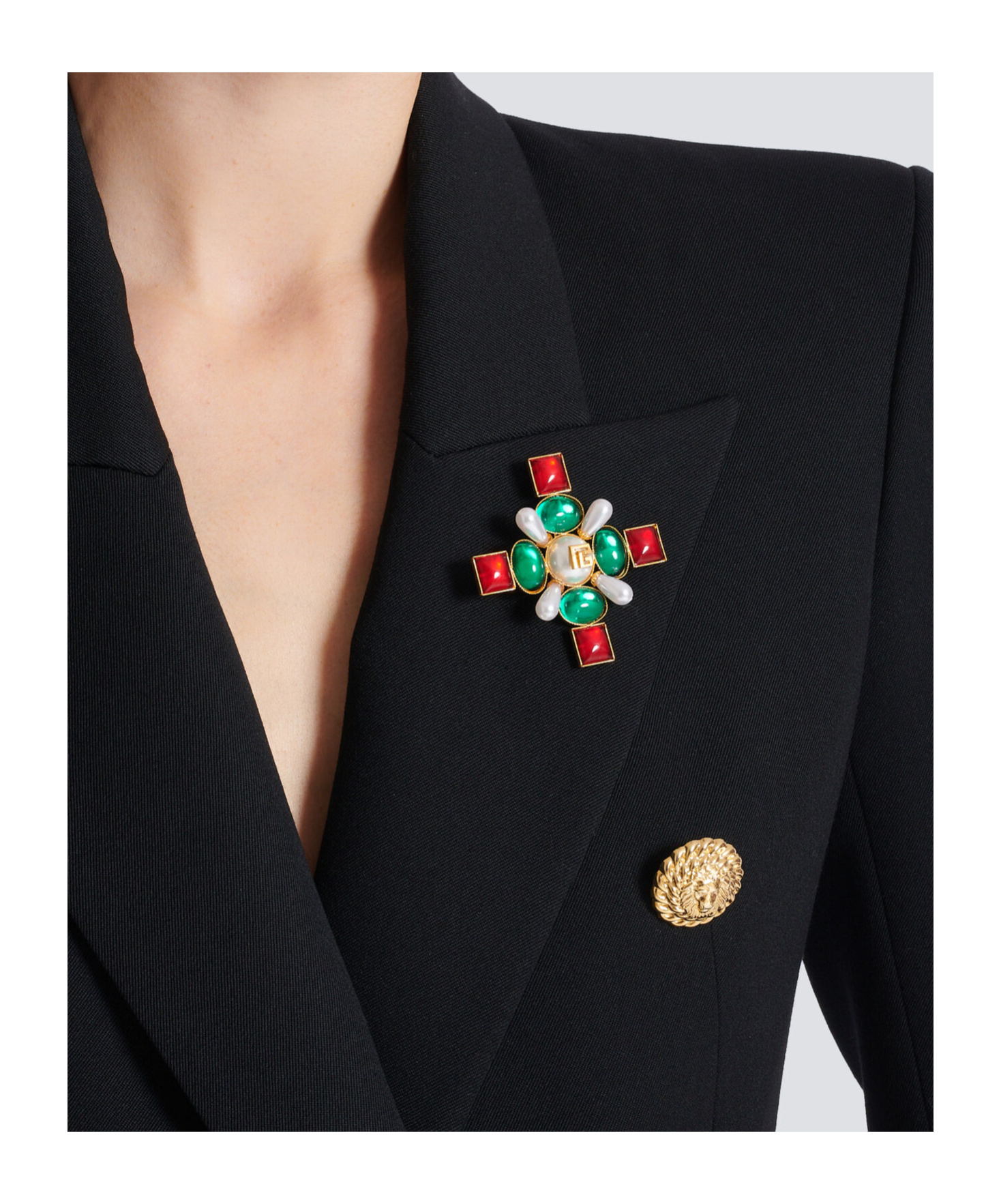 Balmain Baroque Bead And Crystal Brooch In Multi