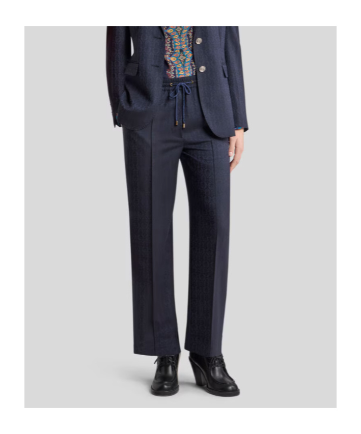 Etro Wool Jacquard Jogging Trousers In Blue